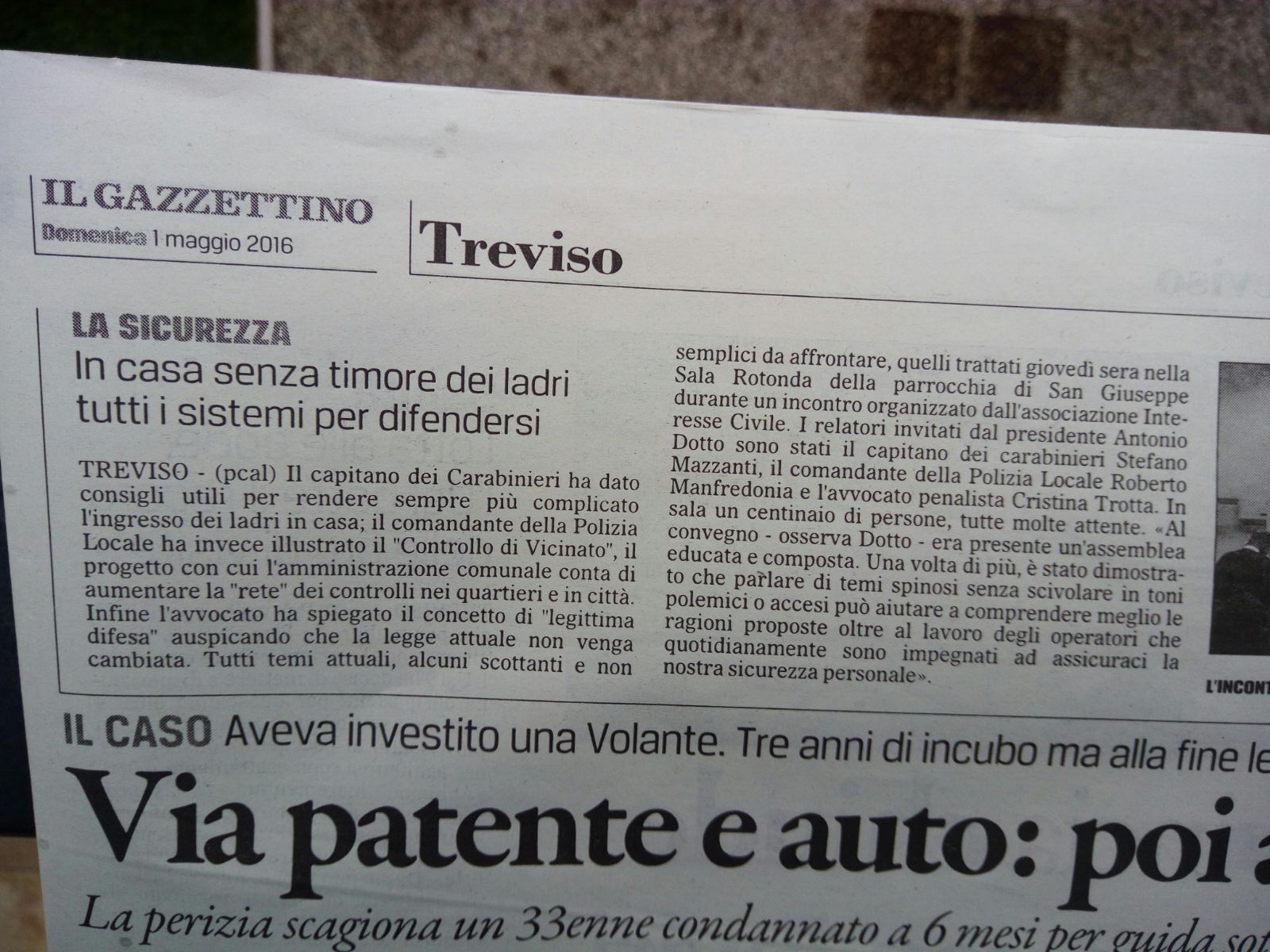 La stampa – 1° Incontro “La sicurezza per la nostra Famiglia” 28/04/2016